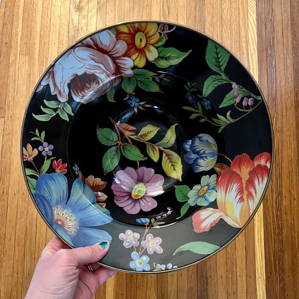 MacKenzie Childs serving bowl in black flower market